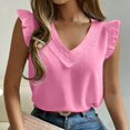 thumbnail image 6 of YigeTops Women's Plaid Trim V Neck Blouse Sleeveless Loose Tank Tops Casual Summer Tunic Tops Pink M, 6 of 6