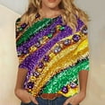 thumbnail image 6 of Craaazy Women's Mardi Gras Sweatshirt Casual Carnival Print Crew Neck Shirts 3/4 Sleeve Loose Tops Gifts, 6 of 6