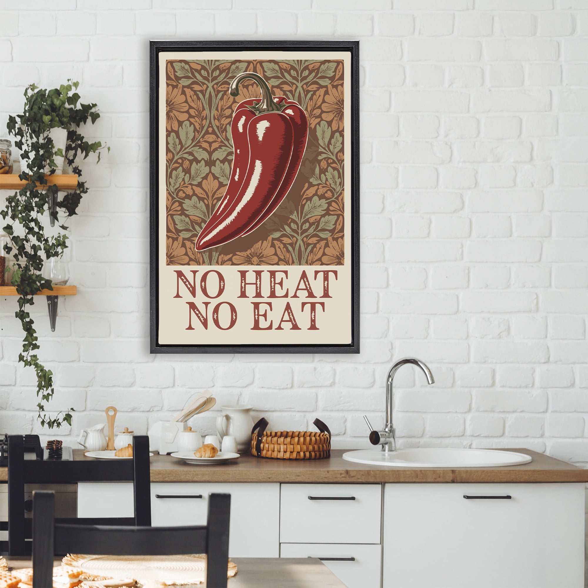 Stupell Industries No Heat or Eat Pepper Black Framed Floater Canvas Wall Art, design by Andreas Magnusson
