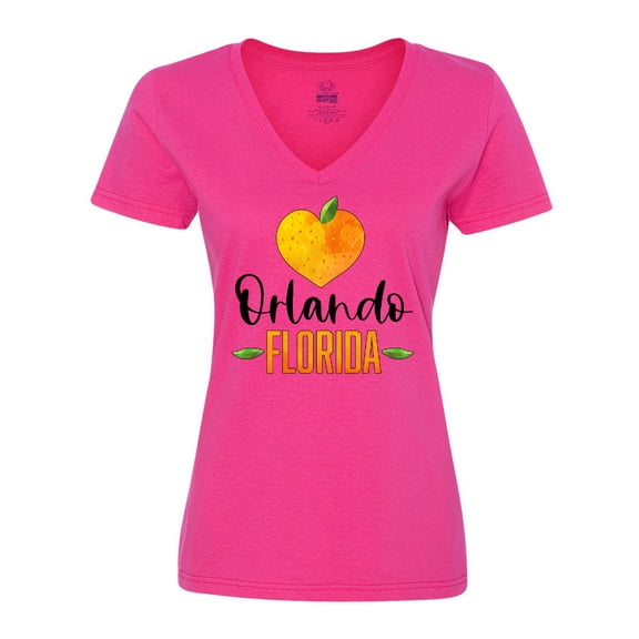 Inktastic Orlando Florida Orange in Heart Women's V-Neck T-Shirt