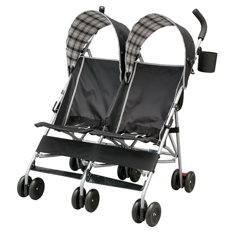 Double Umbrella Stroller Infant Travel Side by Side Folding Black Plaid