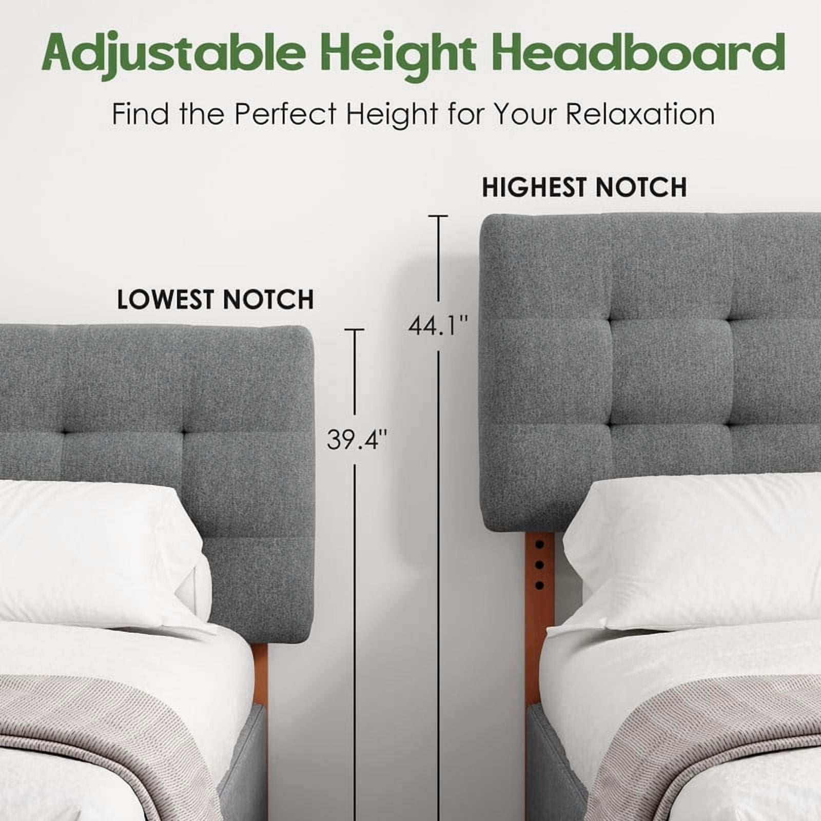 Someet Upholstered Headboard for King Size, Adjustable Height Headboard, Modern Button Tufting Solid Wood Headboard, Gray