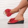 thumbnail image 3 of Rokment Bow Wedges Dressy Sandals for Woman Bride Wedding Trendy Casual Bowknot Leather Platform Slip on Chunky High Heels Comfortable Beach Summer Dress Slides Shoes Red Size 6.5, 3 of 9