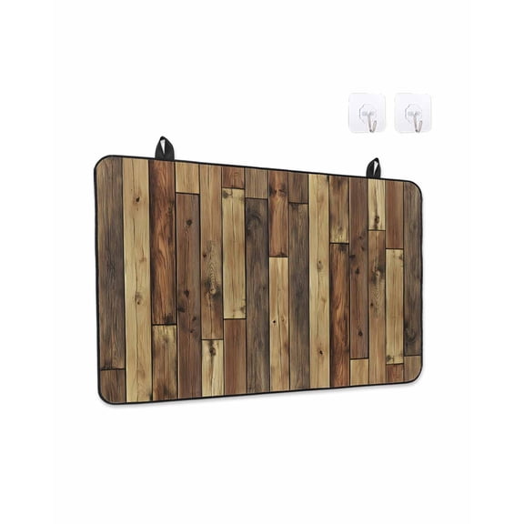Stove Top Covers for Electric Stove 31x24 Inches, Brown Wooden Grain Heat Insulation Fireproof Glass Cooktop Protector, Farmhouse Vintage Stitching Art Countertop Stovetop Cover for Kitchen