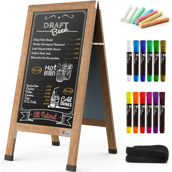 Large 40"x 20" Wooden A-Frame Chalkboard Sign, Rustic Standing Outdoor Sign, XL Chalk Board Sandwich Board Signs, Magnetic Double-Sided Sidewalk Board Kits for Cafe, Restaurant, Wedding Display