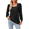 thumbnail image 2 of Caoirhny Women's Spring Loose Tops Solid Color Jacquard Long Sleeve Square-Neck Casual Elegant Blouse, 2 of 7
