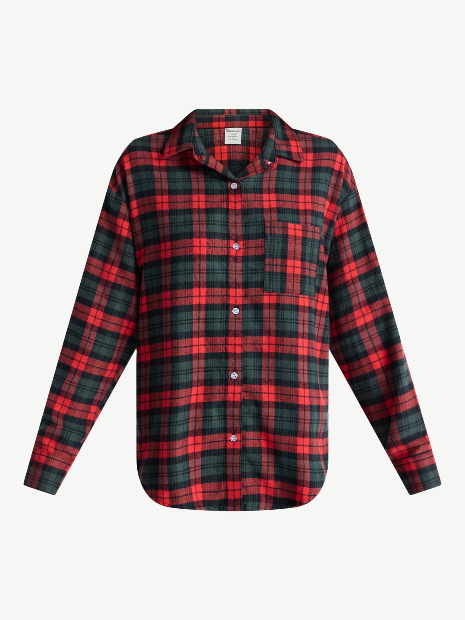 No Boundaries Sleepwear Cotton Flannel Button Down Shirt, Women’s