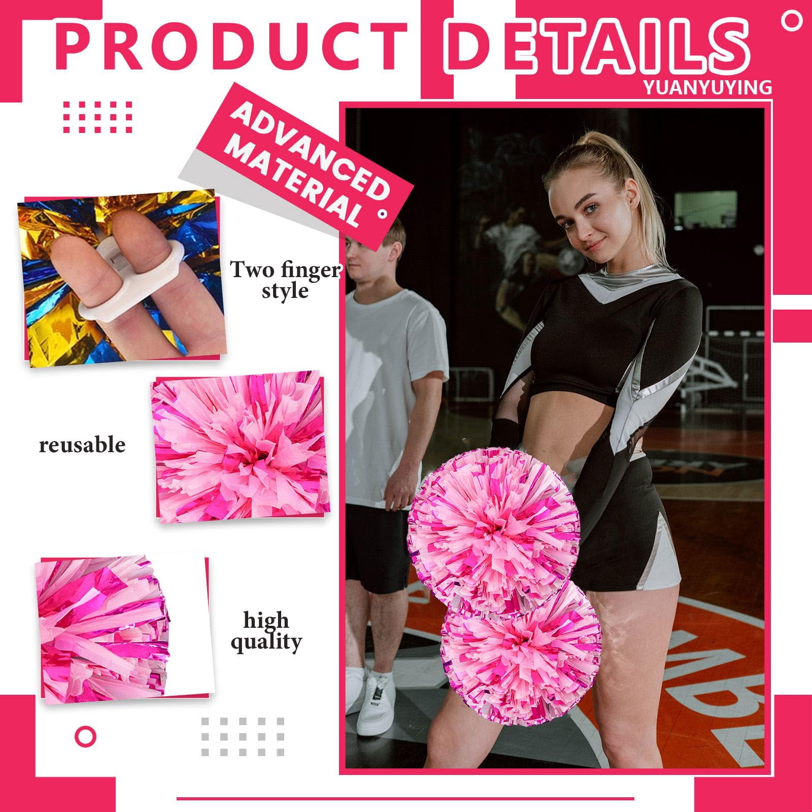 12 Pcs Cheerleading poms,pom poms Cheerleading with Finger Holes Cheer Pom Pomsfor Dance, Matches, Team Spirit Sports