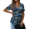 thumbnail image 2 of a.Jesdani Women's Plus Size Short Sleeve Henley Shirt V Neck Floral Blouses Tunic Tops for Women m-4x, 2 of 7