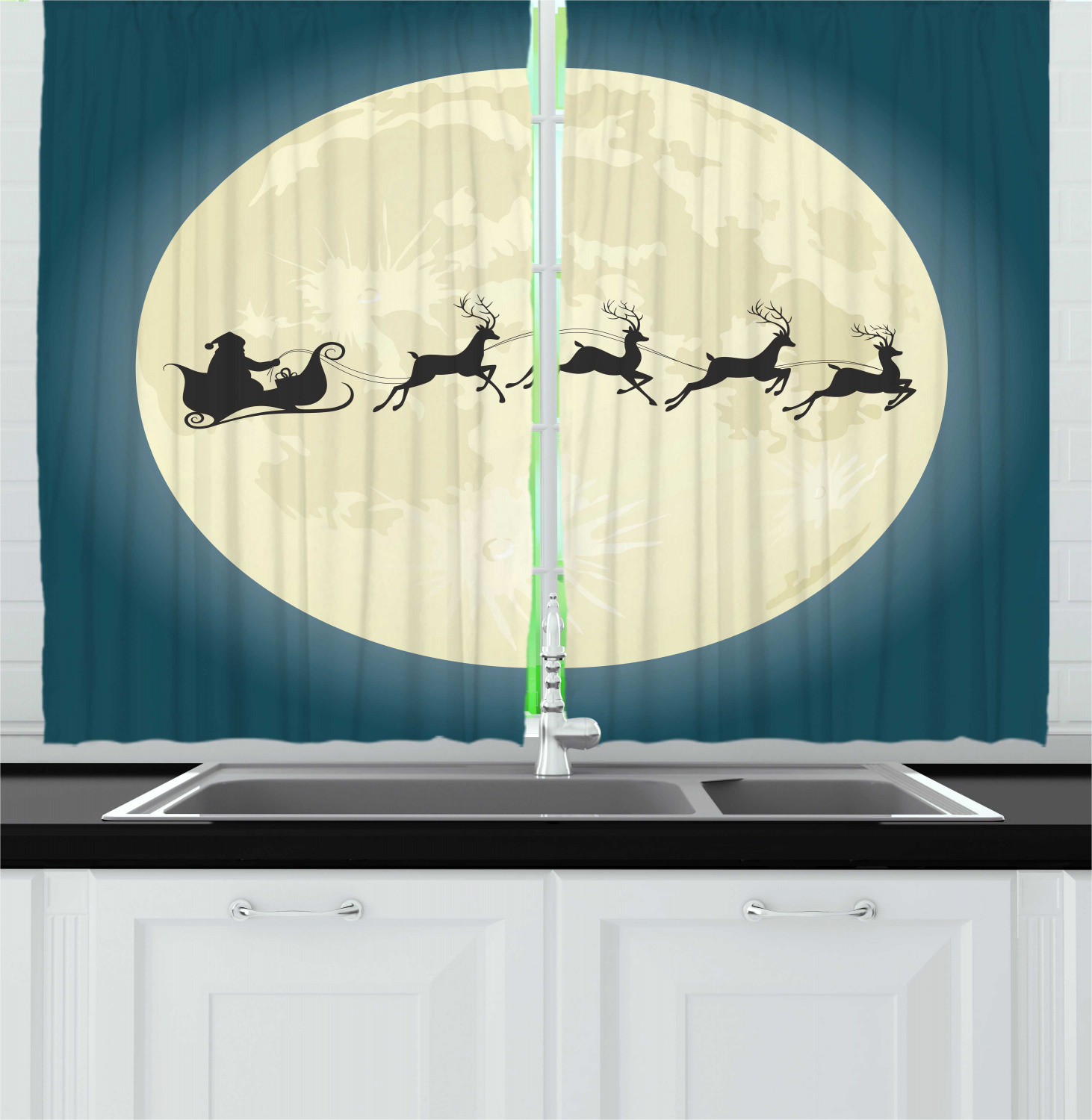 Christmas Curtains 2 Panels Set, Santa Claus Silhouette ...