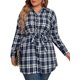 thumbnail image 1 of Cárdigan, Camisa de talla grande para mujer, manga larga, botones a cuadros, cinturón, camisas larga Meterk XX-grande, 1 of 7
