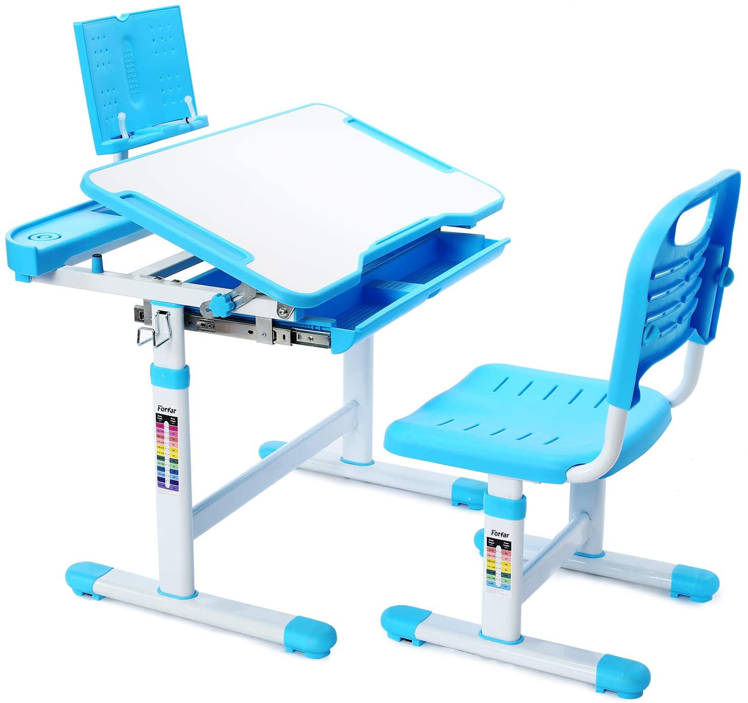 3-15 Years Old Kid Desk and Chair Set Height Adjustable Toddler Study Table Blue 