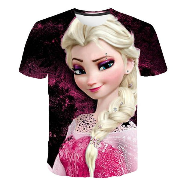 2023 año nuevo estilo Anna Elsa verano niñas Elsa Frozen camiseta Cosplay niños manga corta moda camiseta ropa 4-14 años 8T Gao Jinjia LED