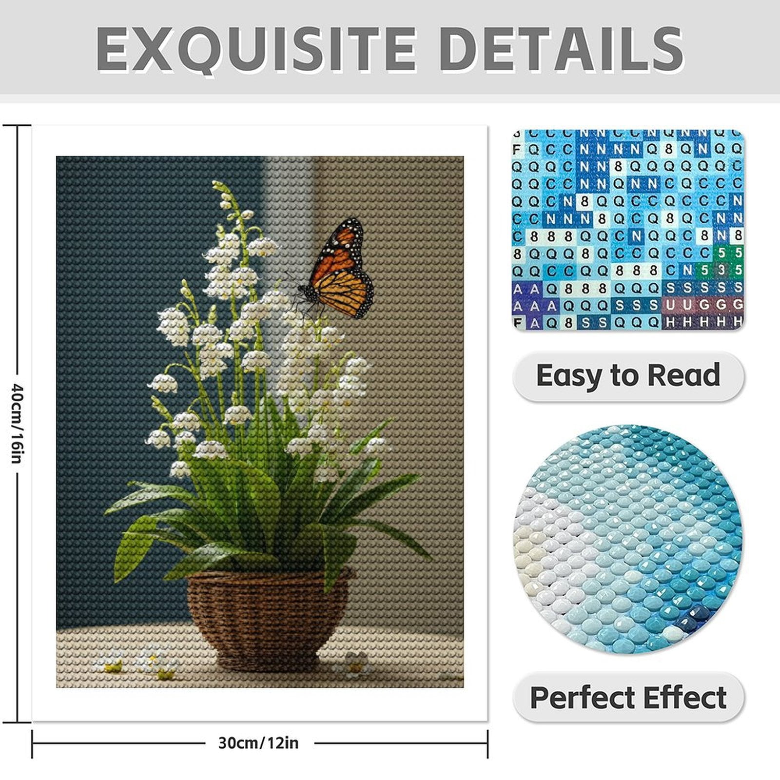 Diamond Art Kit for Adults, Butterfly On Lily Of The Valley Basket Diamond Painting for Adults Beginners, 5D DIY Diamond Art Painting Kits, Colorful Diamond Painting Craft for Home Decor 12x16