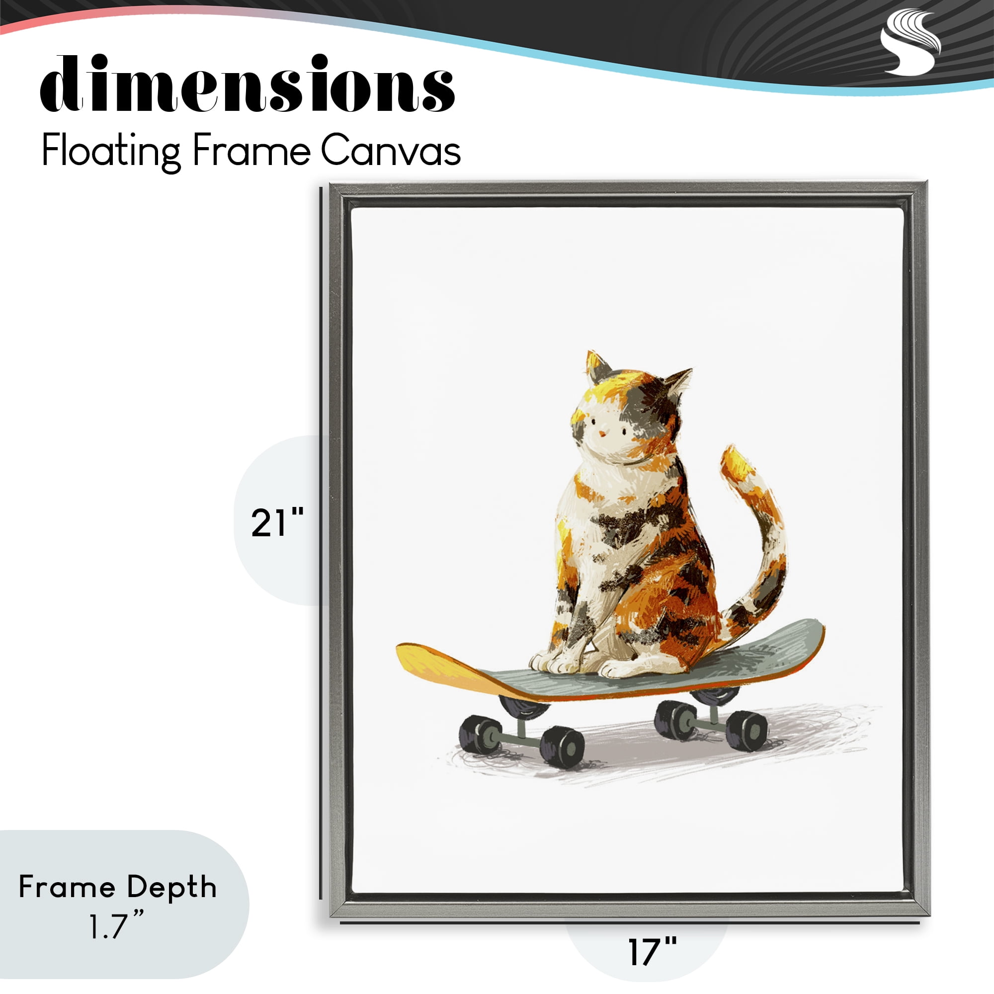 Stupell Industries Calico Cat on a Skateboard Gray Framed Floater Canvas Wall Art, design by Ziwei Li