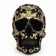 thumbnail image 1 of Artesanía de resina, cabeza de calavera negra, tallado dorado, decoración para fiesta de Halloween, escultura de calavera, adornos, accesorios de decoración del hogar, 1 of 5