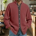 thumbnail image 2 of LWaveletMen's Waffle Knit Long Sleeve Button Down Shirt, Button Collar & Chest Pocket, Warm Fabric for Daily Casual & Work Wear Deep Red 3XL, 2 of 4