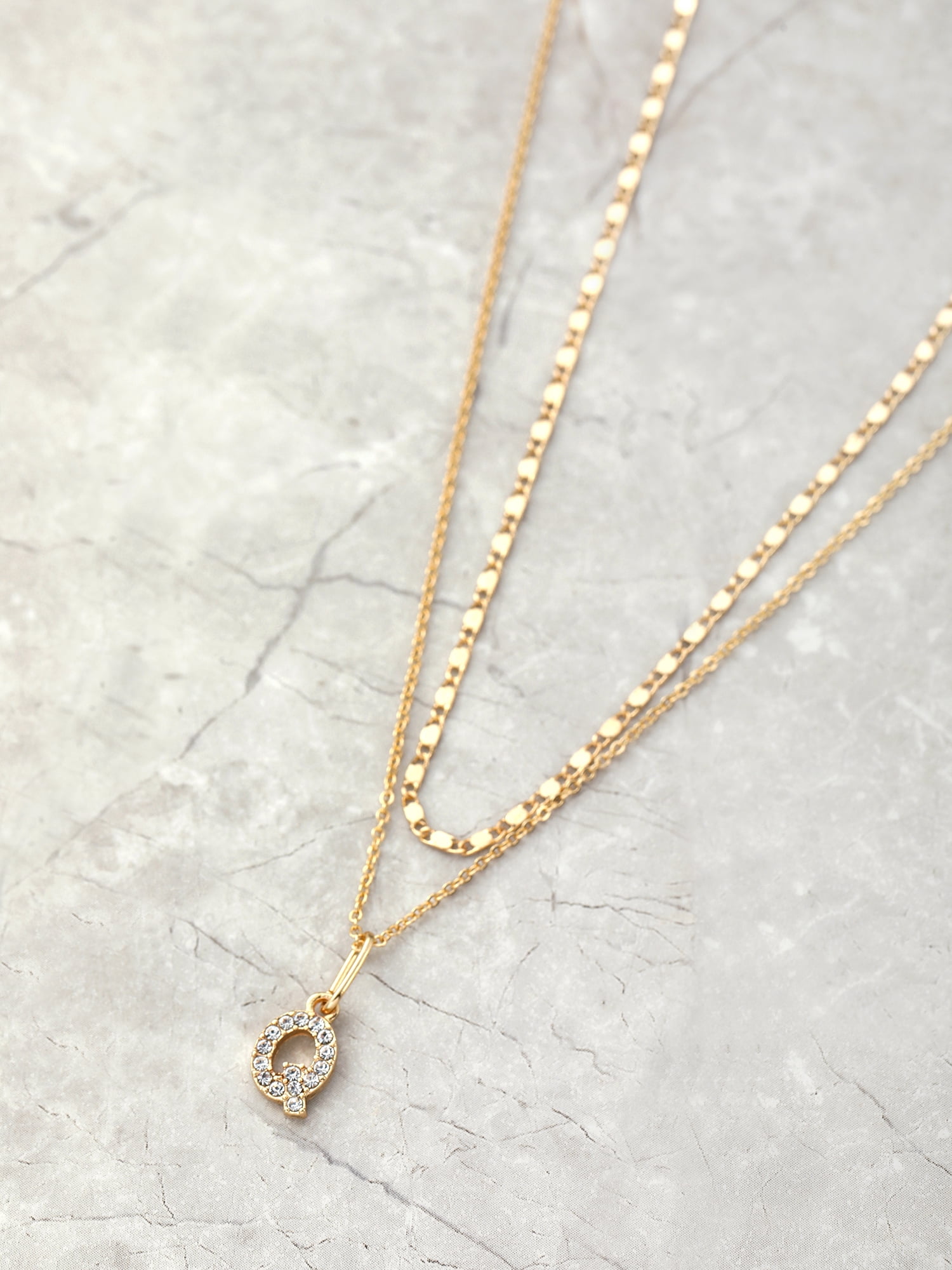 Time and Tru Goldtone Initial Letter Necklace Set for Women, 2 Piece Set