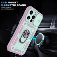 thumbnail image 5 of iPhone 13 Pro Max 5G Case with Slide Camera Cover Military Grade Heavy Duty Shockproof Three-Layer Case with 360° Ring Stand for iPhone 13 Pro Max 6.7"-Green/Pink, 5 of 16