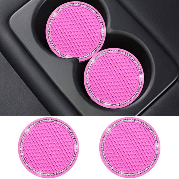 2Pcs Bling Car Coasters PVC Travel Auto Cup Holder Insert Coaster Anti Slip Vehicle Cup Mats for Women and Girl