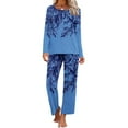 thumbnail image 2 of WREESH Womens Pajama Sets Printing Round Neck Short Sleeve Sleepshirt And Pants Two Piece Sets S Loungewear Pajamas With Pockets Blue, 2 of 6