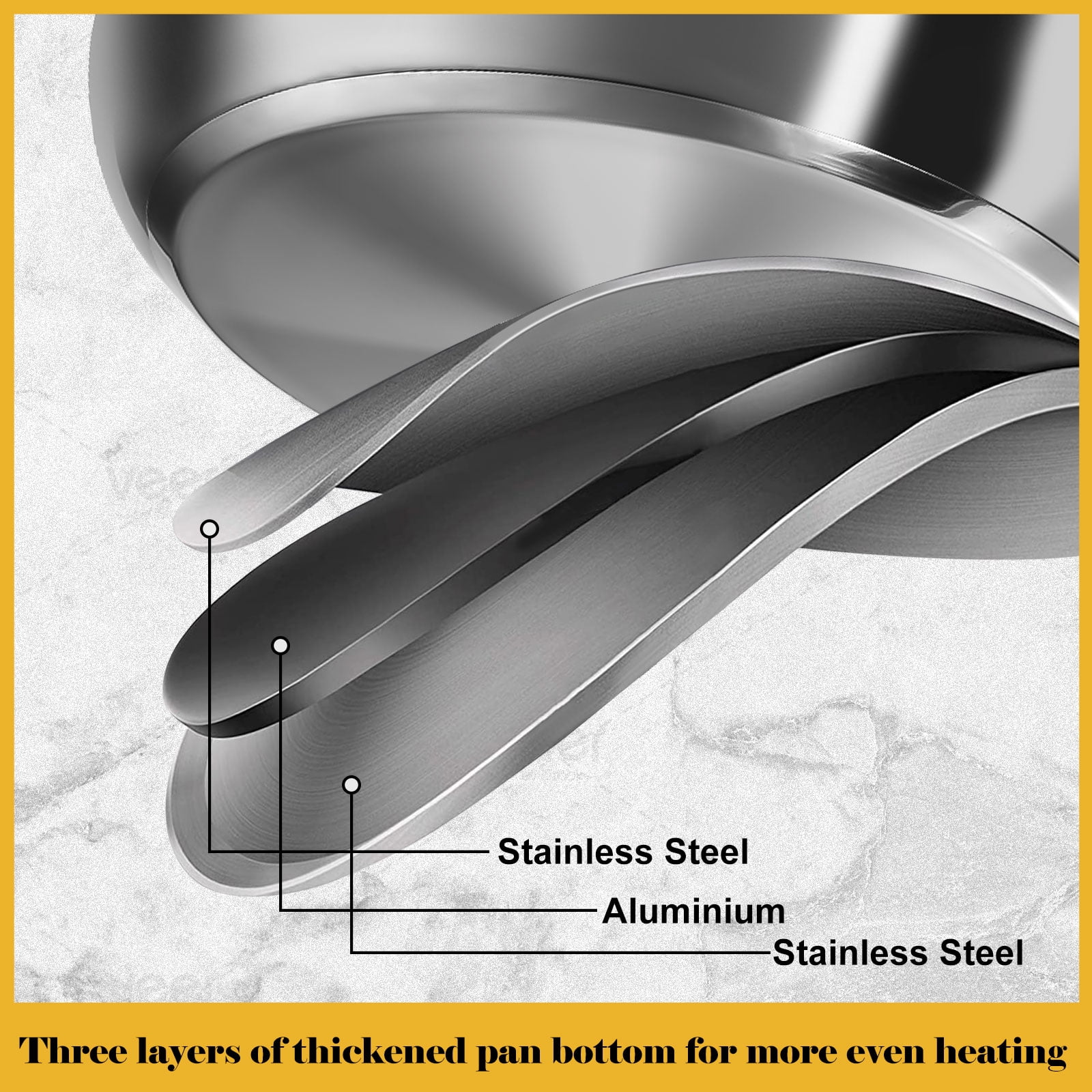 Bestdin 12 Pieces  Cookware Set Nonstick, Stainless Steel Pots and Pans Set for Kitchen with Frying Pan, Sauce Pan, Pots and Pans for Cooking, Dishwasher Safe, Silver