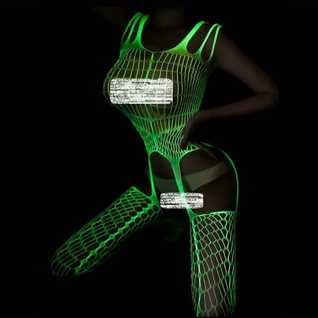Spring Savings !Sexy Glowing Fishnet Stockings for Women Plus Size Luminous Green Fishnet Tights Glow In The Dark One Piece Fishnet Bodysuit Fishnet Tights for Women Sexy Stockings for Women Lingerie