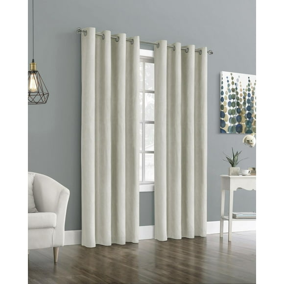 Loft Living Emerald Total Blackout Jacquard Grommet Single Curtain Panel 52" x 84" in Linen