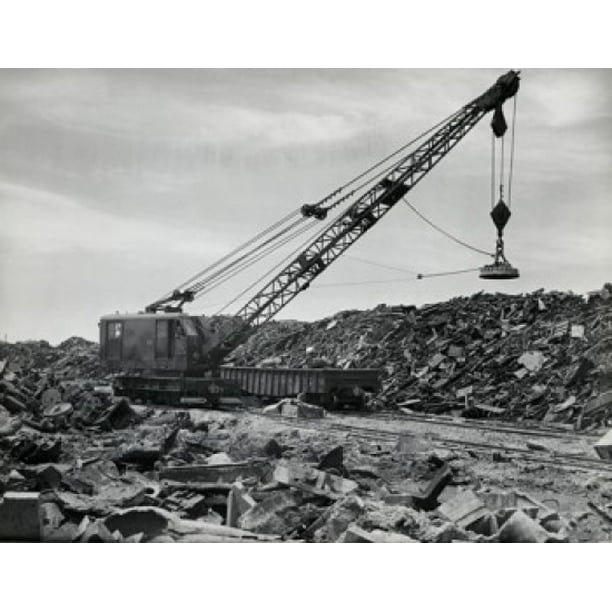 Crane in a junkyard Poster Print (18 x 24)