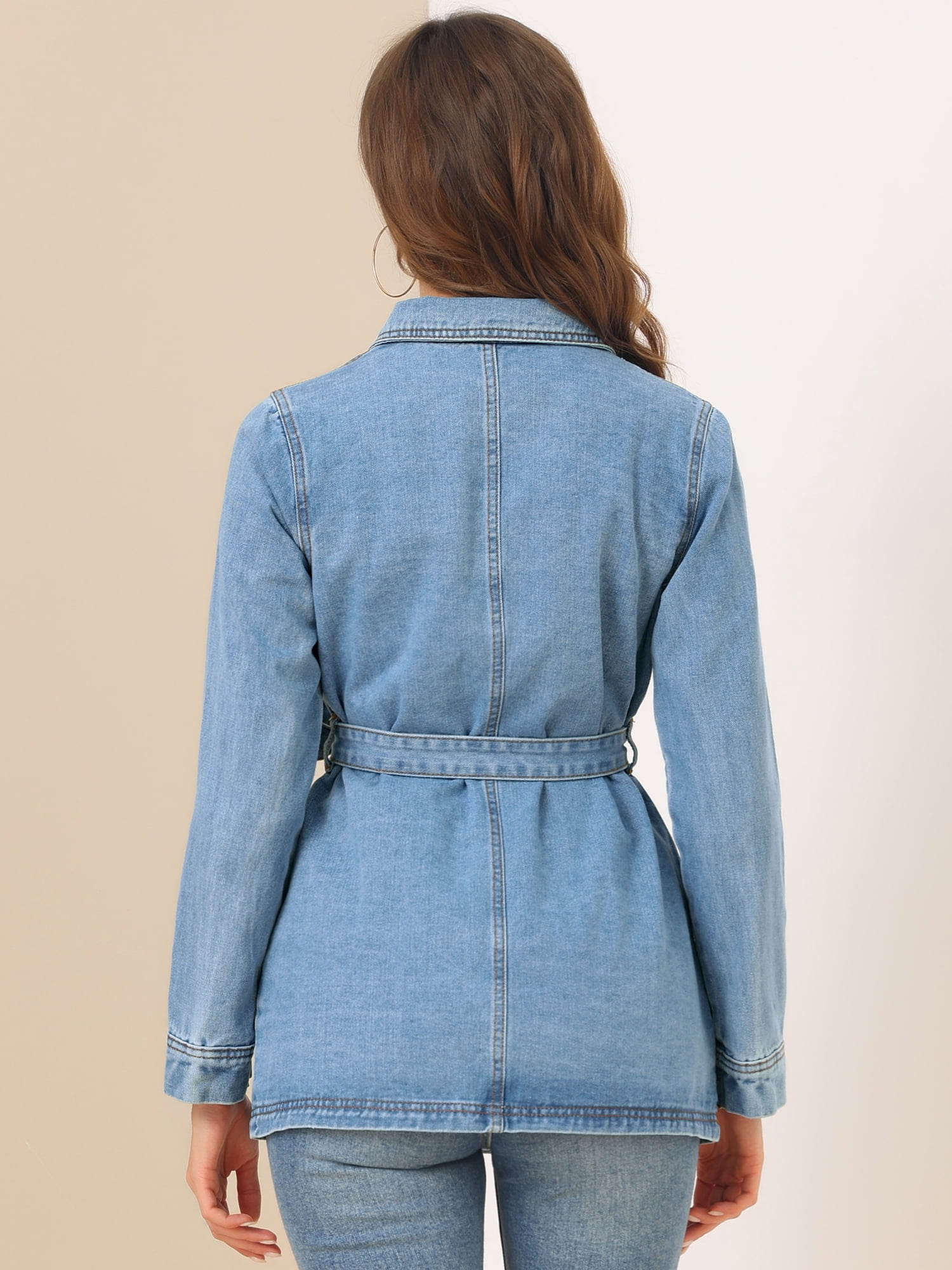 DARING DIVA Woman's Boyfriend Tie Waist Denim Jacket with Pockets XXL Blue