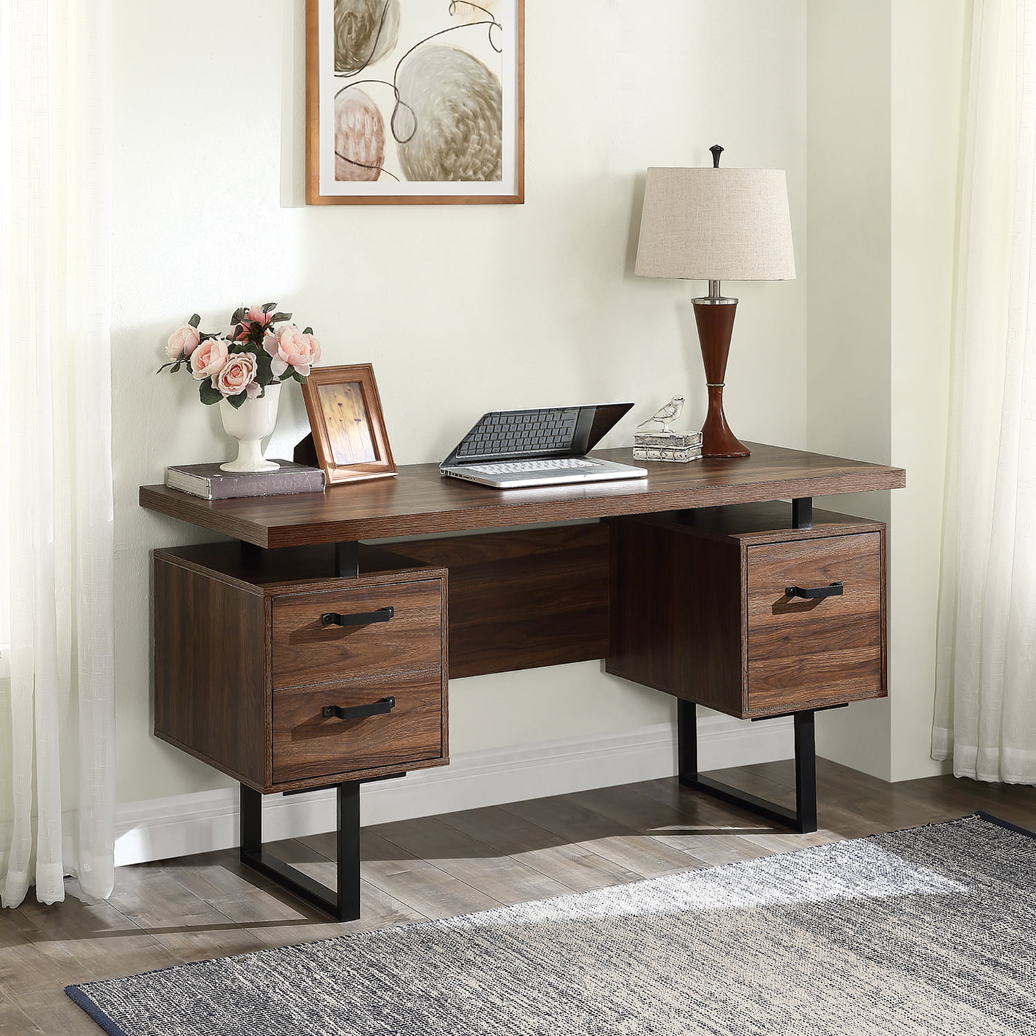 Romacci Home Office Computer Desk with drawers/ letter-size files/59 inch Writing Study Table