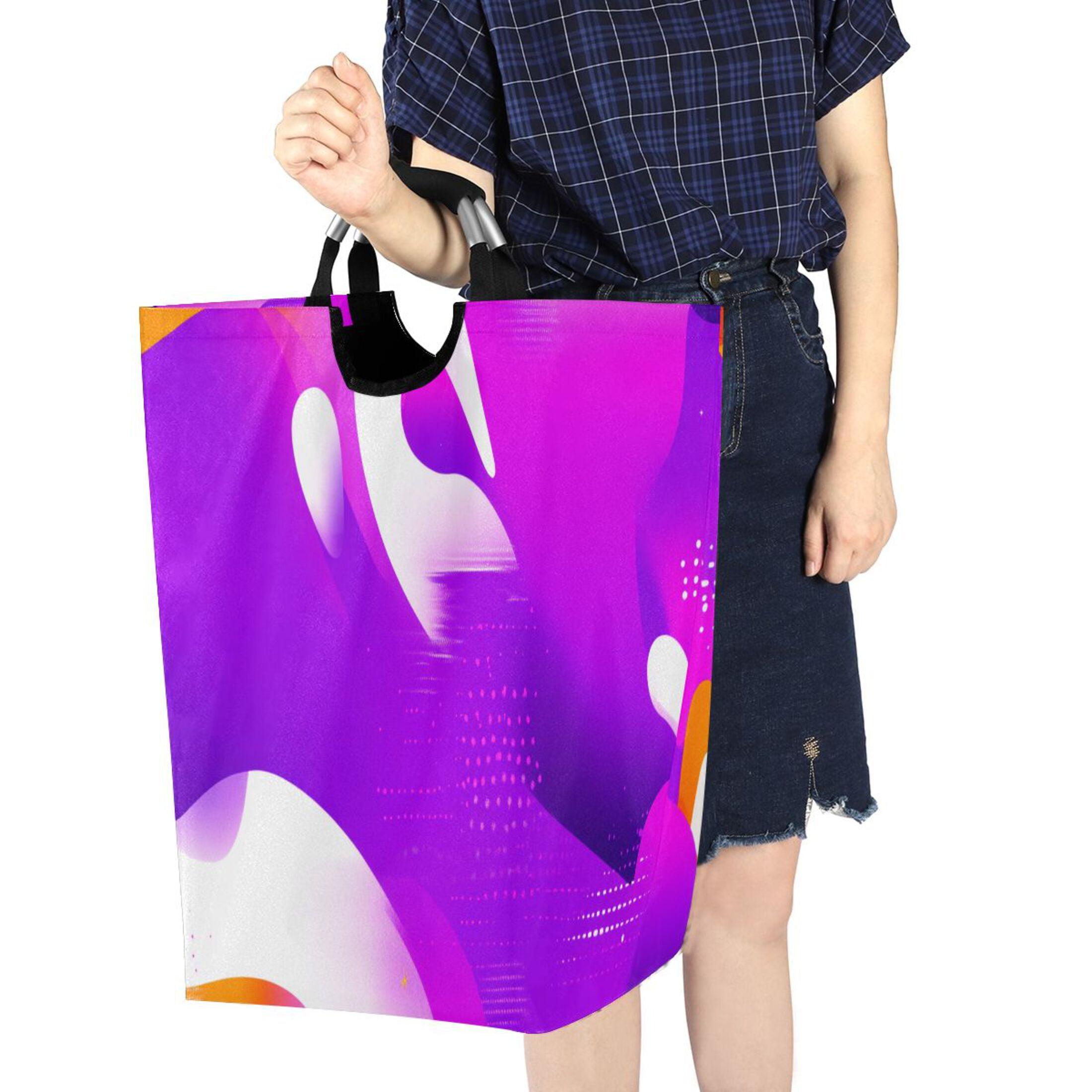 Dynamic Waves Foldable Laundry Hamper 12.6x11x22.7in with Handles for Bathroom Bedroom Storage