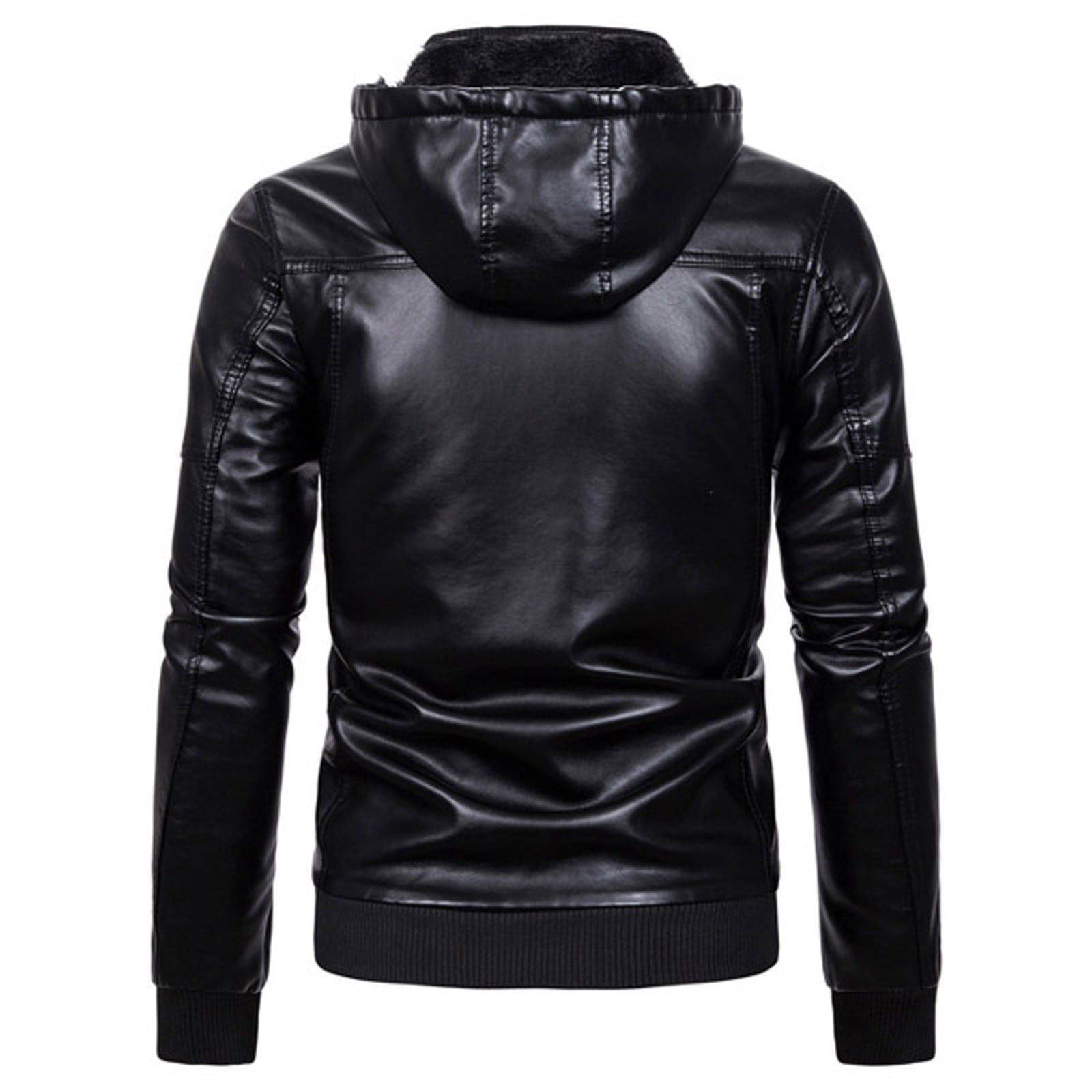 CHEEREAM en's Faux Leather Jacket Motorcycle Jacket Waterproof Windproof PU Moto Vintage Bomber Hoodie with Hood Black S