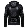 thumbnail image 5 of Brondbend Mens Leather Jacket Coat for Men Hooded Long Sleeved Zipper Pocket Outerwear Solid Color Warm Jacket Loose Fit Festival Tops Black, 5 of 7