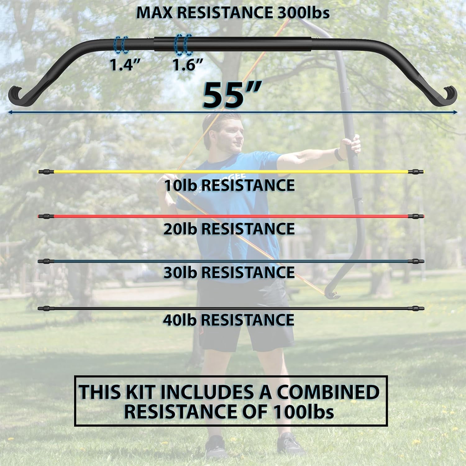 Portable Resistance Bow Home Gym Kit with 4 Bands - Full Body Workout System for Travel & Outdoors