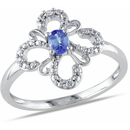 Tangelo 1/6 Carat T.G.W. Tanzanite and Diamond-Accent 10kt White Gold Flower Ring