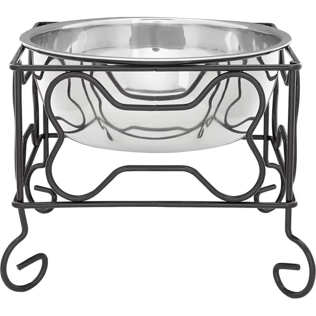Soporte de hierro forjado con cuenco individual de acero inoxidable YML