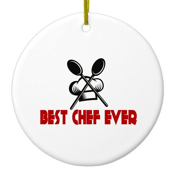 DistinctInk Hanging Ceramic Christmass Tree Ornament with Gold String - Great Gift / Present - 2 3/4 inch diameter - Best Chef Ever