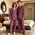 thumbnail image 2 of Matching Pajamas for Couples Button Down Solid His and Hers Pajamas Sets Sleepwear Long Sleeve Soft Loungewear 2 Pcs Pj Set Red XXXL, 2 of 7