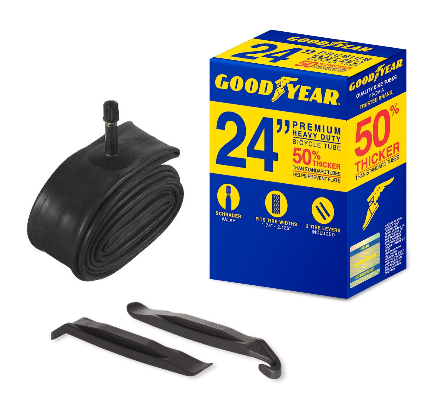 (4 pack) Goodyear 24" x 1.75-2.125" Heavy Duty Bike Tube, Standard Schrader Valve
