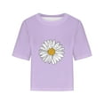 thumbnail image 3 of OKBOP Short Sleeve Trendy Tops for Women 2024 Purple Floral Crew Neck T-Shirts T Shirts for Women, 3 of 5