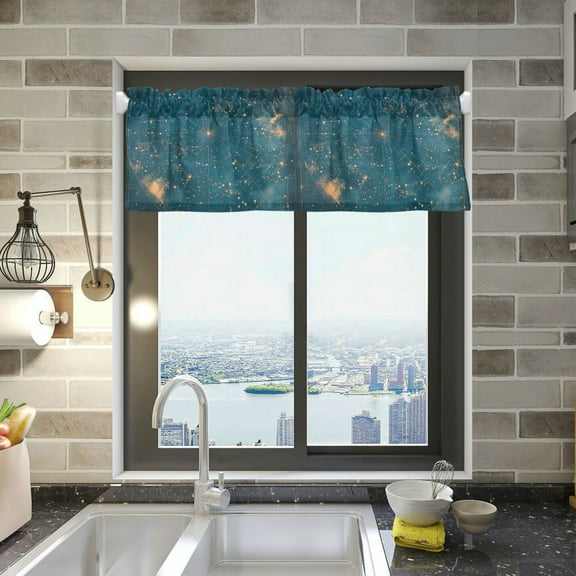 Yayeee Kitchen Valance Rod Pocket 54" x 18" Living Room Window Curtain, Star Map