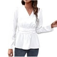 thumbnail image 1 of Camisa de chifón con manga farol y cuello en V para mujer de otoño e invierno, Top de manga larga con cintura de Color sólido Pompotops  FGAJ14415, 1 of 4