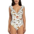thumbnail image 2 of Yiaed Mushrooms And Butterflies Print Women's Ruffled One Piece Swimsuit V Neck Swimwear Slimming Monokini for Woman-Small, 2 of 8