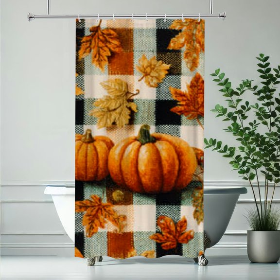 RKSupls Christmas Shower Curtain, Fallen Leaf Pumpkin Shower Curtain with Hooks for Christmas Home Bathroom Decor Washable Curtains, 36x72 in