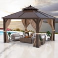 thumbnail image 2 of Erommy Outdoor Galvanized Steel Hardtop Patio Gazebo Pergola w/Aluminum Frame, Prime Curtains and nettings include Double Roof 12' x 12' H, 2 of 5