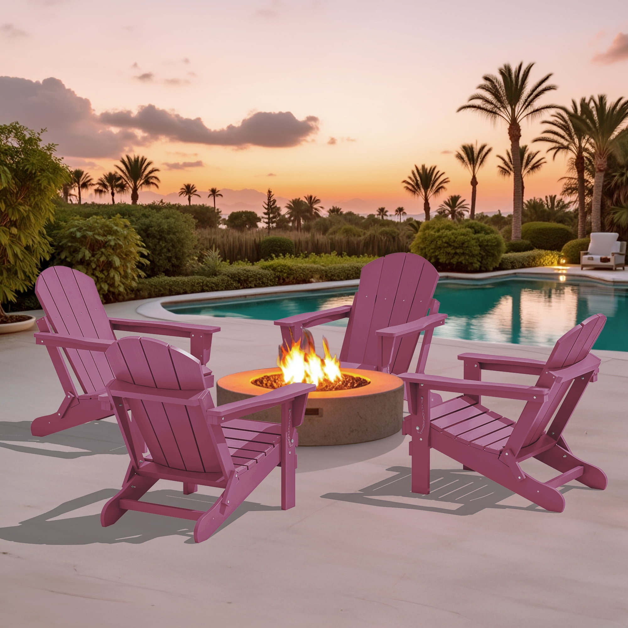 SERWALL Foldable Adirondack Chair Set of 2, Weather Resistant Adirondack Chair for Patio Garden Outdoors Fire Pit - Berryred