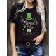 thumbnail image 1 of Women's St. Patrick's Day Festive T-Shirt - Black with Green Shamrock and Top Hat Graphics, Comfortable, Round Neck, 1 of 6