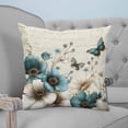 thumbnail image 4 of Teal Tulips 24x24 Pillow Covers Set of 2, Vintage Farmhosue Turquoise Floral Butterflies Throw Pillow Covers Decorative Couch Cushion Case, Microfiber Square Pillowcases for Bedroom Car Living Room, 4 of 7