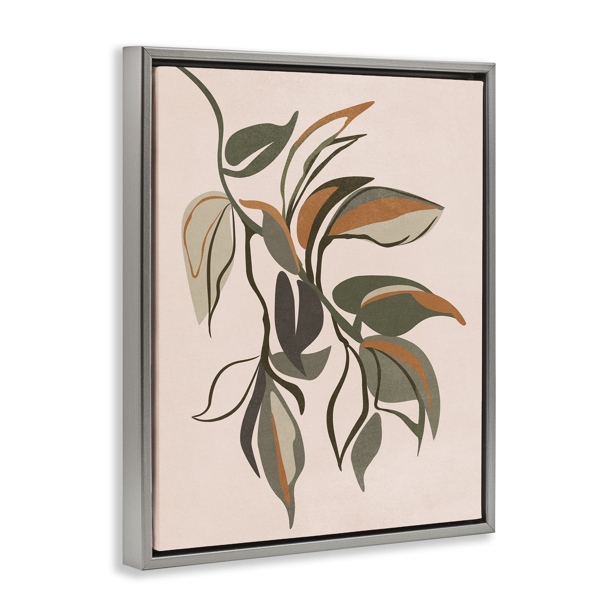 Stupell Industries Hanging Botanical Ivy Plants & Flowers Painting Gray Floater Framed Canvas Art Print Wall Art, 17 x 21